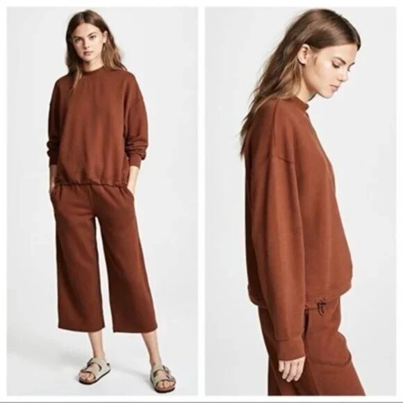 $195 Vince Women's Brown Crewneck Pullover Sweater Size M drawcord hem - Picture 3 of 12